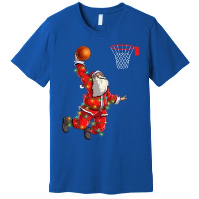 Funny Santa Claus Playing Basketball Christmas Lights Xmas Cool Gift Premium T-Shirt