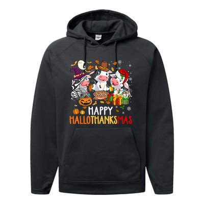 Funny Santa Cow Happy HalloThanksMas Costume Performance Fleece Hoodie