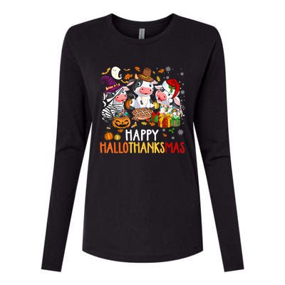 Funny Santa Cow Happy HalloThanksMas Costume Womens Cotton Relaxed Long Sleeve T-Shirt