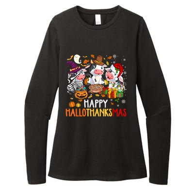 Funny Santa Cow Happy HalloThanksMas Costume Womens CVC Long Sleeve Shirt