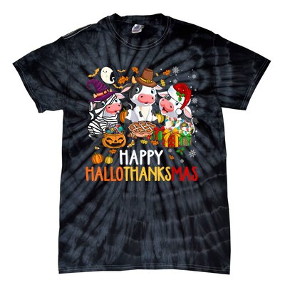 Funny Santa Cow Happy HalloThanksMas Costume Tie-Dye T-Shirt