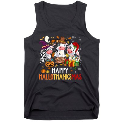 Funny Santa Cow Happy HalloThanksMas Costume Tank Top