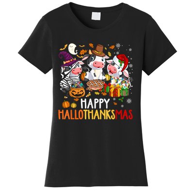 Funny Santa Cow Happy HalloThanksMas Costume Women's T-Shirt