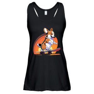 Funny Skateboarding Corgi Ladies Essential Flowy Tank