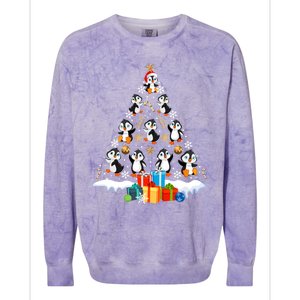 Funny Santa Claus Penguin Xmas Tree Lights Merry Christmas Gift Colorblast Crewneck Sweatshirt