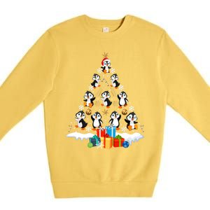 Funny Santa Claus Penguin Xmas Tree Lights Merry Christmas Gift Premium Crewneck Sweatshirt