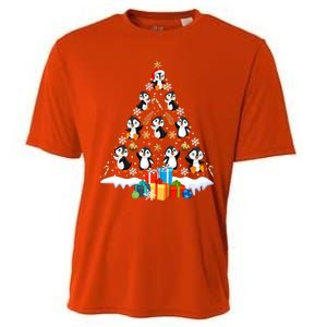 Funny Santa Claus Penguin Xmas Tree Lights Merry Christmas Gift Cooling Performance Crew T-Shirt