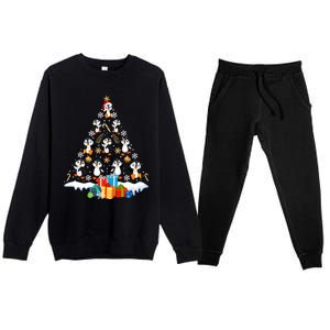 Funny Santa Claus Penguin Xmas Tree Lights Merry Christmas Gift Premium Crewneck Sweatsuit Set