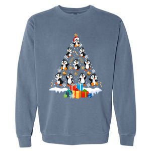 Funny Santa Claus Penguin Xmas Tree Lights Merry Christmas Gift Garment-Dyed Sweatshirt