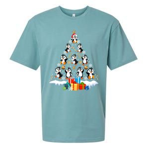 Funny Santa Claus Penguin Xmas Tree Lights Merry Christmas Gift Sueded Cloud Jersey T-Shirt