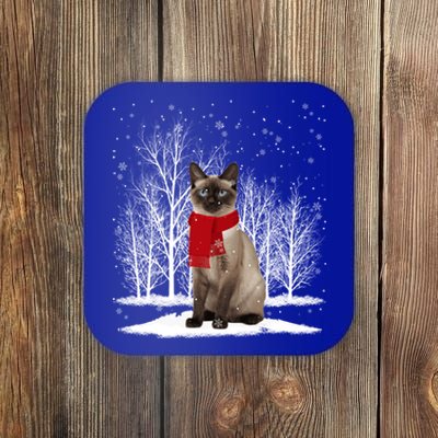 Funny Siamese Cat Wearing Ugly Christmas Scarf Xmas Gift Coaster