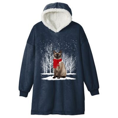 Funny Siamese Cat Wearing Ugly Christmas Scarf Xmas Gift Hooded Wearable Blanket