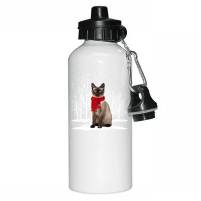 Funny Siamese Cat Wearing Ugly Christmas Scarf Xmas Gift Aluminum Water Bottle