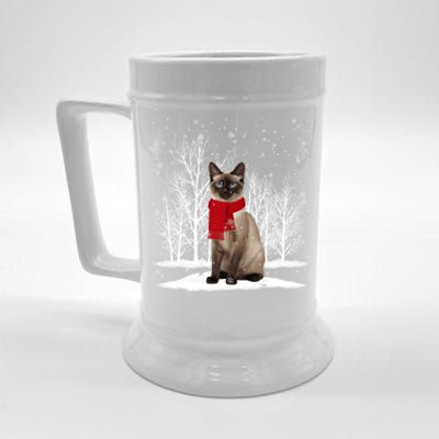 Funny Siamese Cat Wearing Ugly Christmas Scarf Xmas Gift Beer Stein