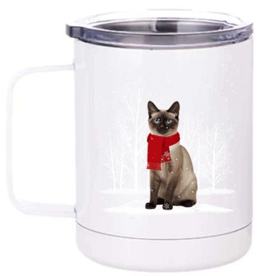 Funny Siamese Cat Wearing Ugly Christmas Scarf Xmas Gift 12 oz Stainless Steel Tumbler Cup