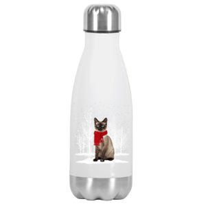 Funny Siamese Cat Wearing Ugly Christmas Scarf Xmas Gift Stainless Steel Insulated Water Bottle