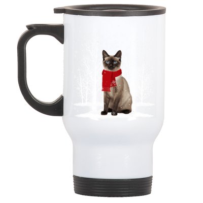 Funny Siamese Cat Wearing Ugly Christmas Scarf Xmas Gift Stainless Steel Travel Mug