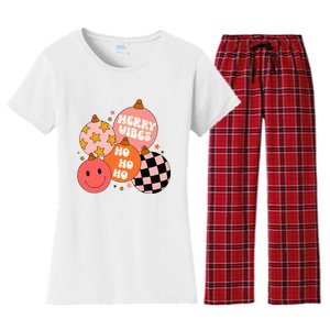 Festive Santa Claus Christmas Retro Vibes Women's Flannel Pajama Set