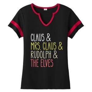 Funny Santa Claus Family Mrs Claus Rudolph Elves Christmas Ladies Halftime Notch Neck Tee