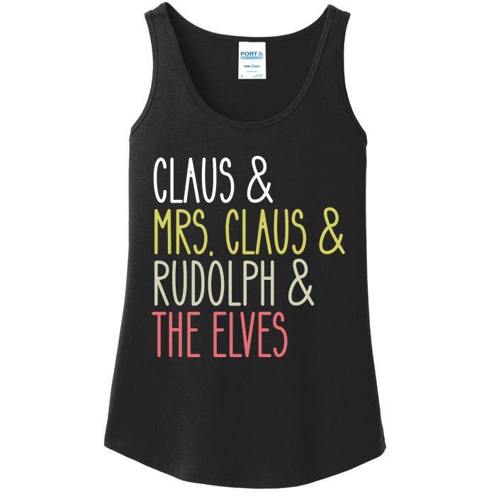 Funny Santa Claus Family Mrs Claus Rudolph Elves Christmas Ladies Essential Tank