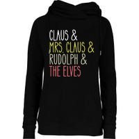 Funny Santa Claus Family Mrs Claus Rudolph Elves Christmas Womens Funnel Neck Pullover Hood