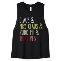 Funny Santa Claus Family Mrs Claus Rudolph Elves Christmas Women's Racerback Cropped Tank