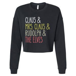 Funny Santa Claus Family Mrs Claus Rudolph Elves Christmas Cropped Pullover Crew