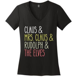 Funny Santa Claus Family Mrs Claus Rudolph Elves Christmas Women's V-Neck T-Shirt