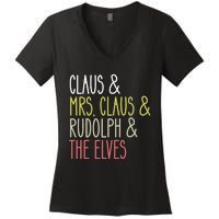 Funny Santa Claus Family Mrs Claus Rudolph Elves Christmas Women's V-Neck T-Shirt