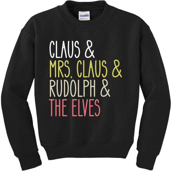 Funny Santa Claus Family Mrs Claus Rudolph Elves Christmas Kids Sweatshirt