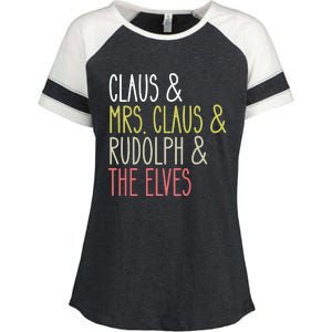 Funny Santa Claus Family Mrs Claus Rudolph Elves Christmas Enza Ladies Jersey Colorblock Tee