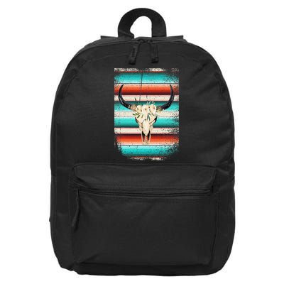 Funny Serape Cow Boho Print Flower Rustic Turquoise 16 in Basic Backpack