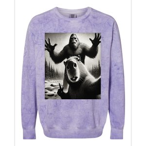 Funny Selfie Capybara Finds Bigfoot Sasquatch Photo Colorblast Crewneck Sweatshirt