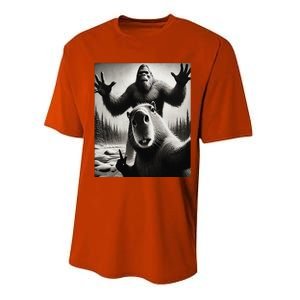 Funny Selfie Capybara Finds Bigfoot Sasquatch Photo Performance Sprint T-Shirt