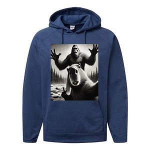 Funny Selfie Capybara Finds Bigfoot Sasquatch Photo Performance Fleece Hoodie