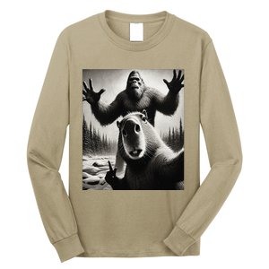 Funny Selfie Capybara Finds Bigfoot Sasquatch Photo Long Sleeve Shirt