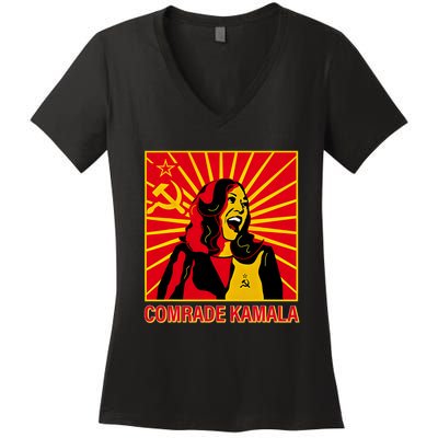 Fun Socialist Comrade Kamala Commie La Harris 2024 Kammunism Women's V-Neck T-Shirt