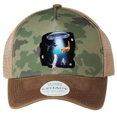 Funny Space Cats Abduction Whimsical Ufo Design Legacy Tie Dye Trucker Hat