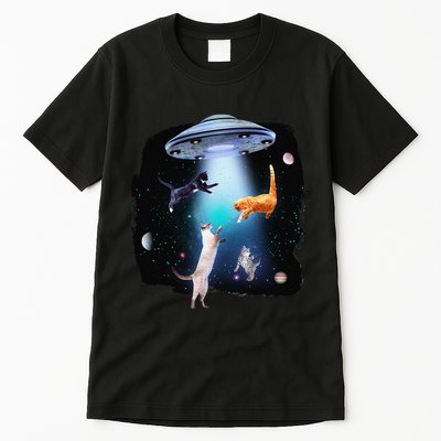 Funny Space Cats Abduction Whimsical Ufo Design Tall T-Shirt