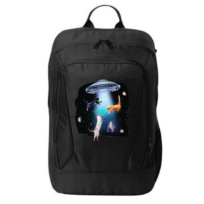 Funny Space Cats Abduction Whimsical Ufo Design City Backpack