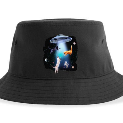 Funny Space Cats Abduction Whimsical Ufo Design Sustainable Bucket Hat