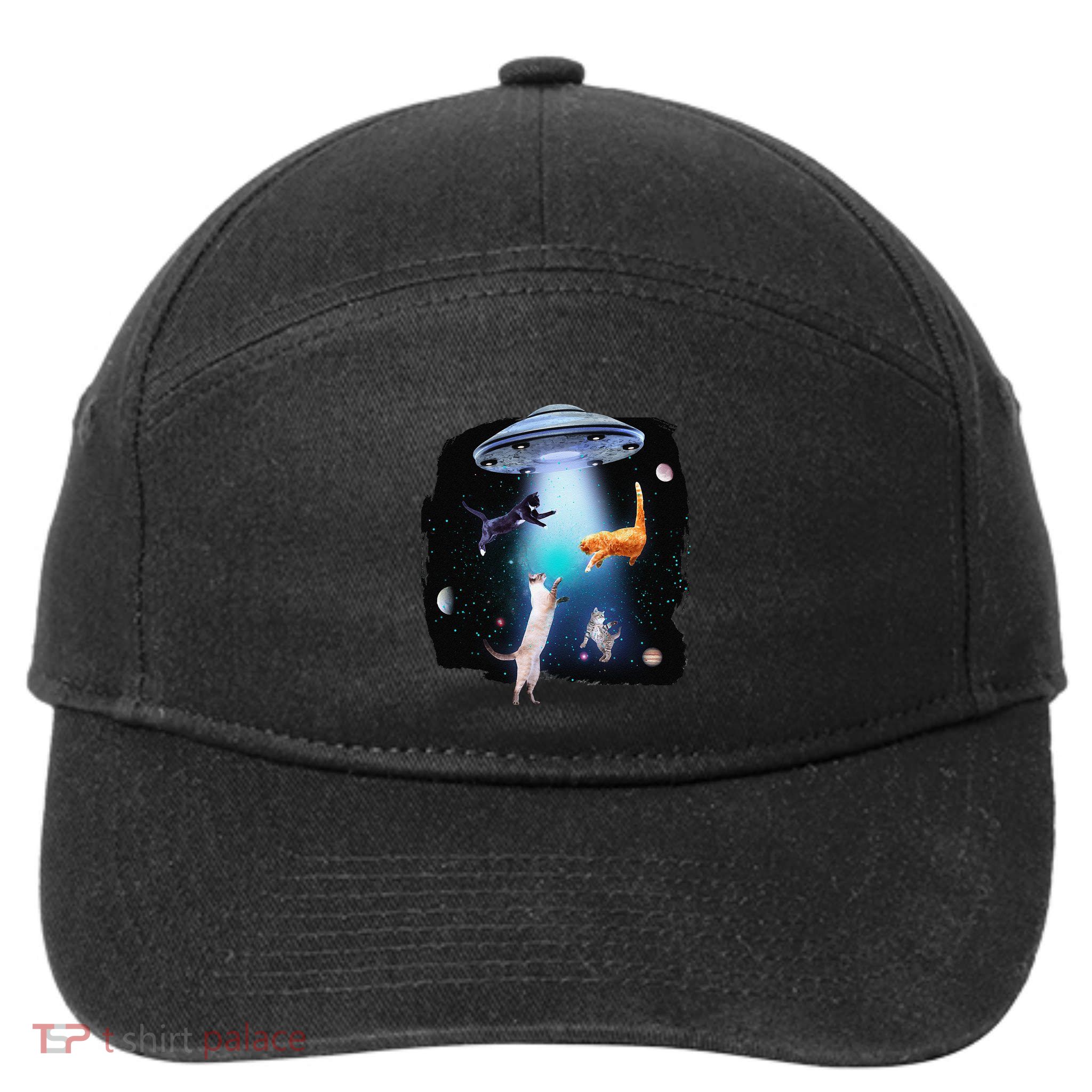 Funny Space Cats Abduction Whimsical Ufo Design 7-Panel Snapback Hat