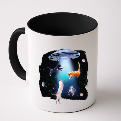 Funny Space Cats Abduction Whimsical Ufo Design Mug
