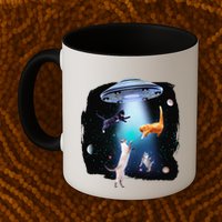 Funny Space Cats Abduction Whimsical Ufo Design Mug
