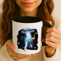Funny Space Cats Abduction Whimsical Ufo Design Mug