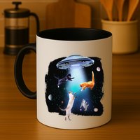 Funny Space Cats Abduction Whimsical Ufo Design Mug