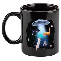 Funny Space Cats Abduction Whimsical Ufo Design 11oz C Handle Ceramic Mug