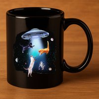 Funny Space Cats Abduction Whimsical Ufo Design 11oz C Handle Ceramic Mug