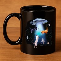 Funny Space Cats Abduction Whimsical Ufo Design 11oz C Handle Ceramic Mug