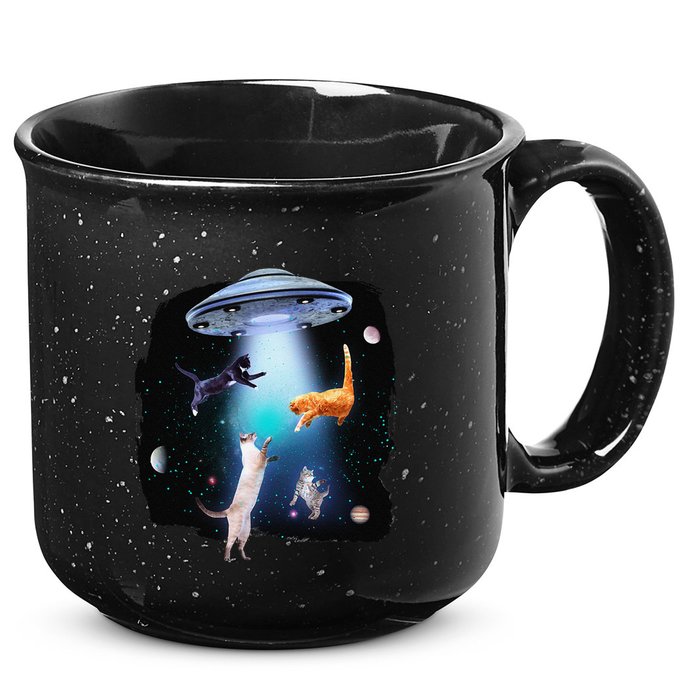 Funny Space Cats Abduction Whimsical Ufo Design 15oz Campfire Ceramic Mug